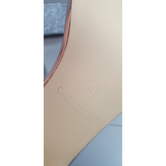 Carlkarida Silver Metallic Rhinestone Ankle Cuff Stiletto Sandals Womens 10 - Picture 5 of 8